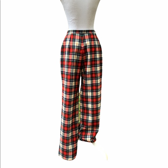 Vintage Pendleton Red Plaid 100% Wool Wide Leg High Waisted Pants Youth 13-14 - Picture 12 of 12